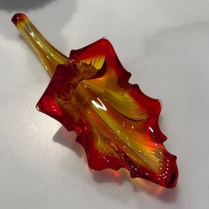 Artistic Glass Leaf Sculpture in Red and Yellow